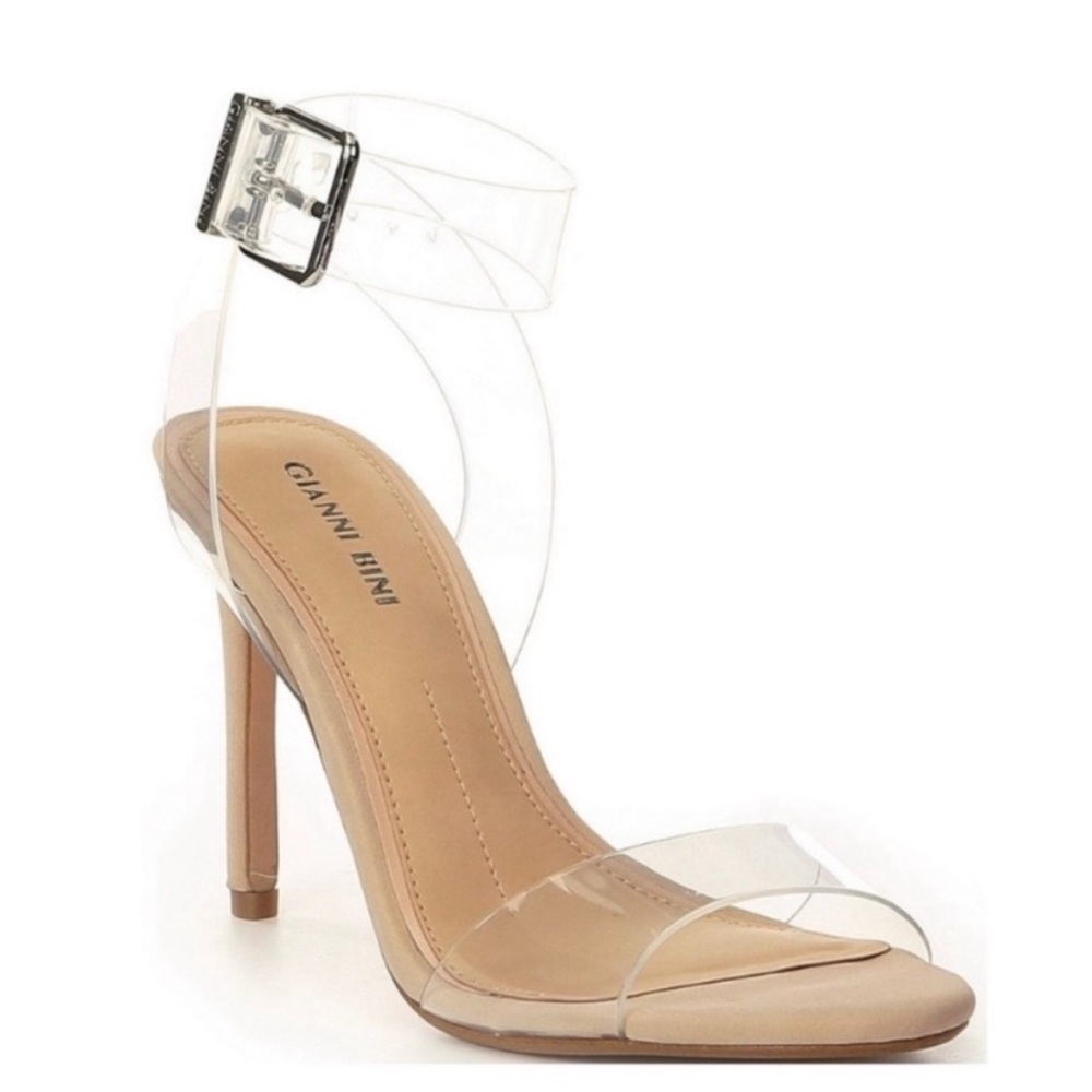 Gianni Bini Cream Tan Heels with Clear Straps
